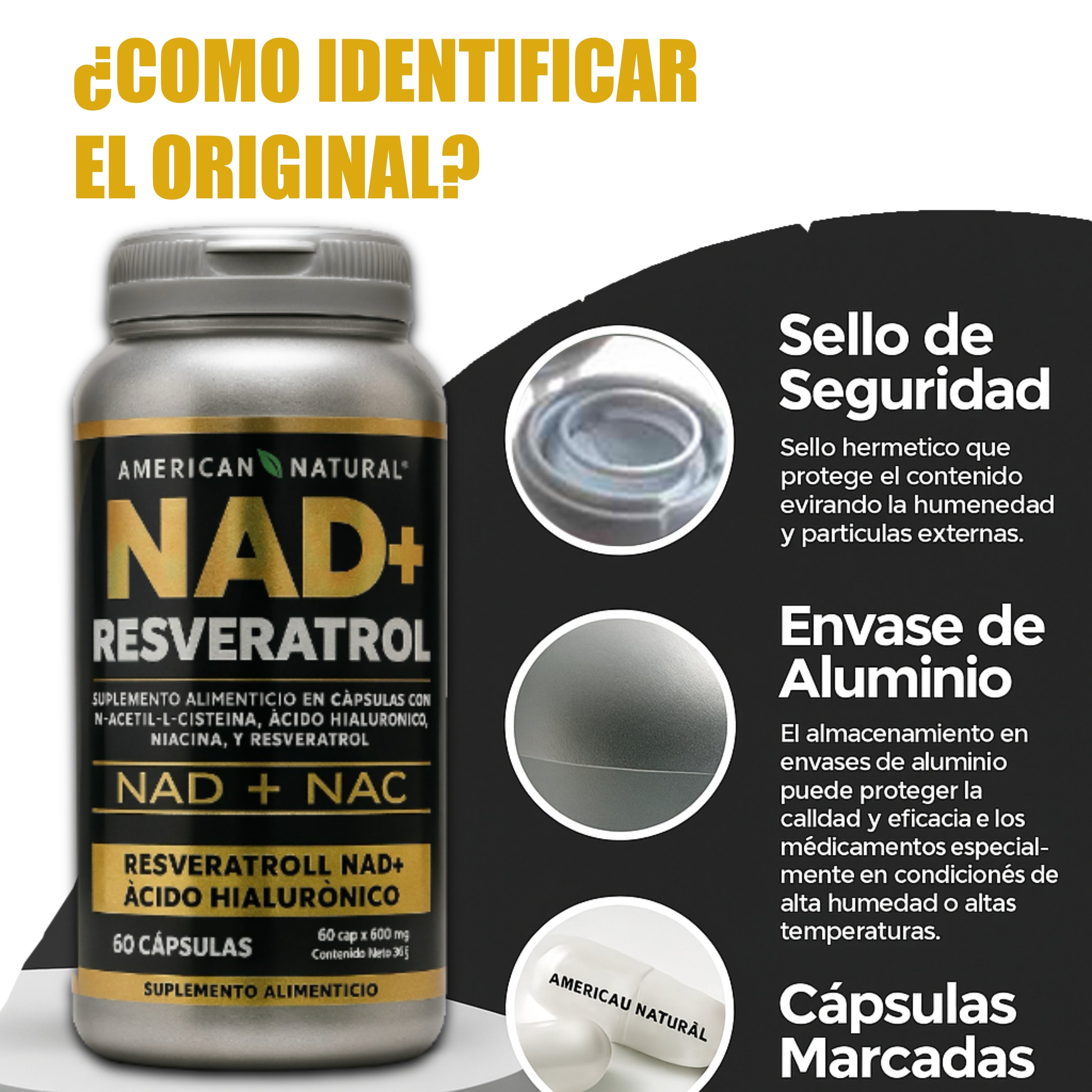 NAD+ CON RESVERATROL Y ACIDO HIALURONICO